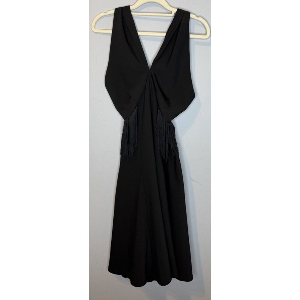 Sezin Karabulut Dress 40 Black Cutout Fringe Festival Skater Fit Flare New